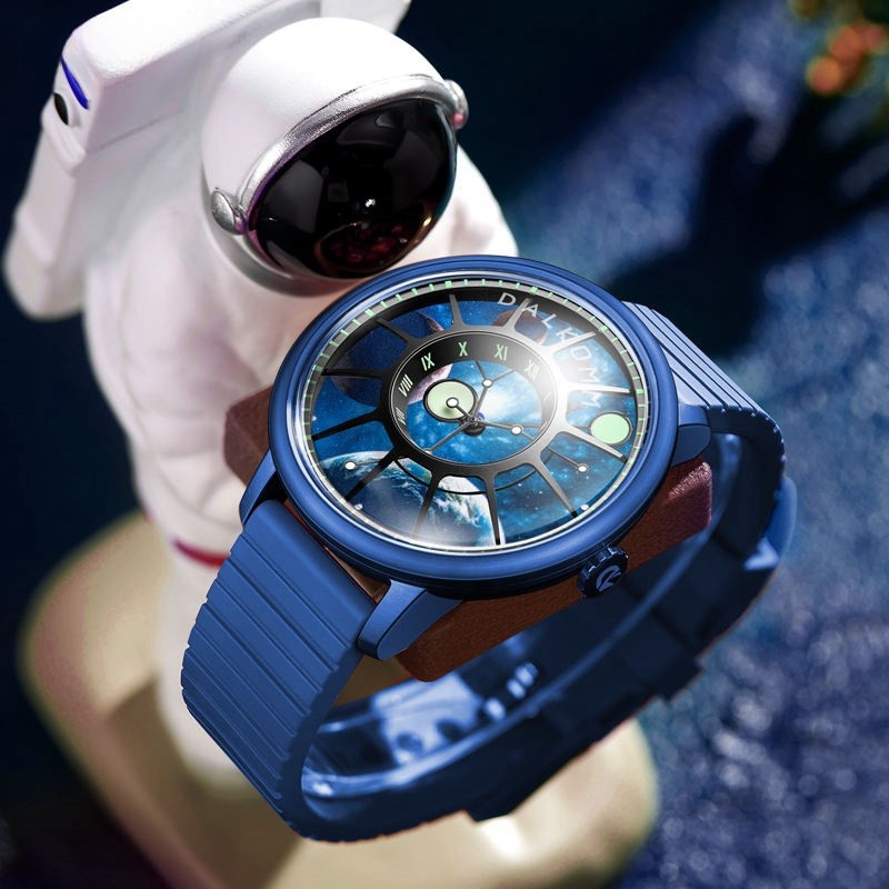 Watch Men Fashion Stainless Steel Mechanical Watch Moon Earth Dial Watch