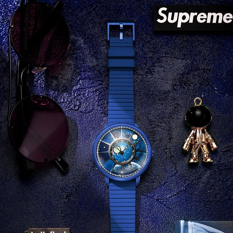 Watch Men Fashion Stainless Steel Mechanical Watch Moon Earth Dial Watch