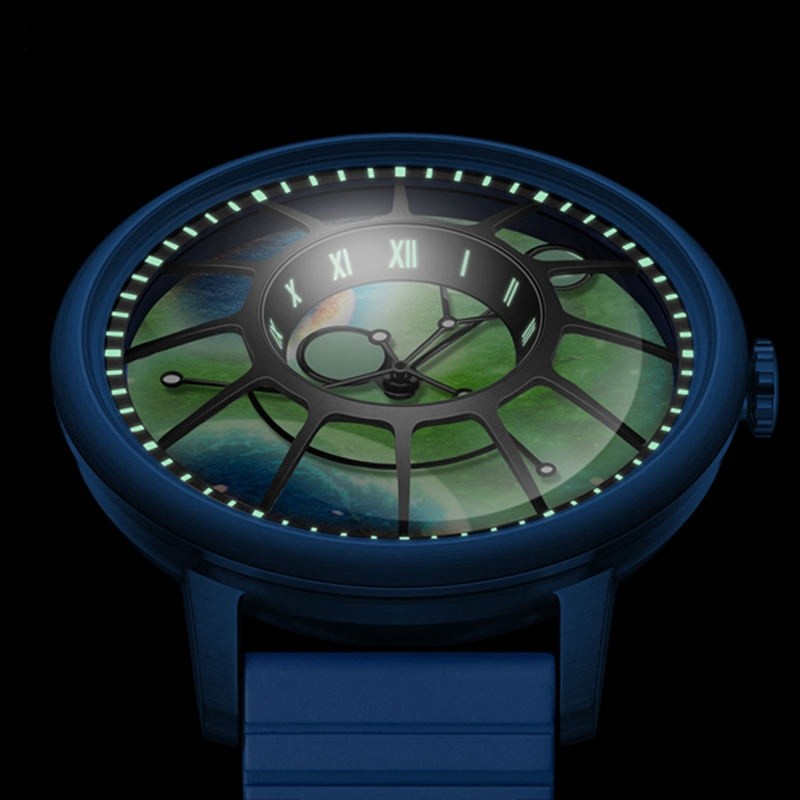 Watch Men Fashion Stainless Steel Mechanical Watch Moon Earth Dial Watch