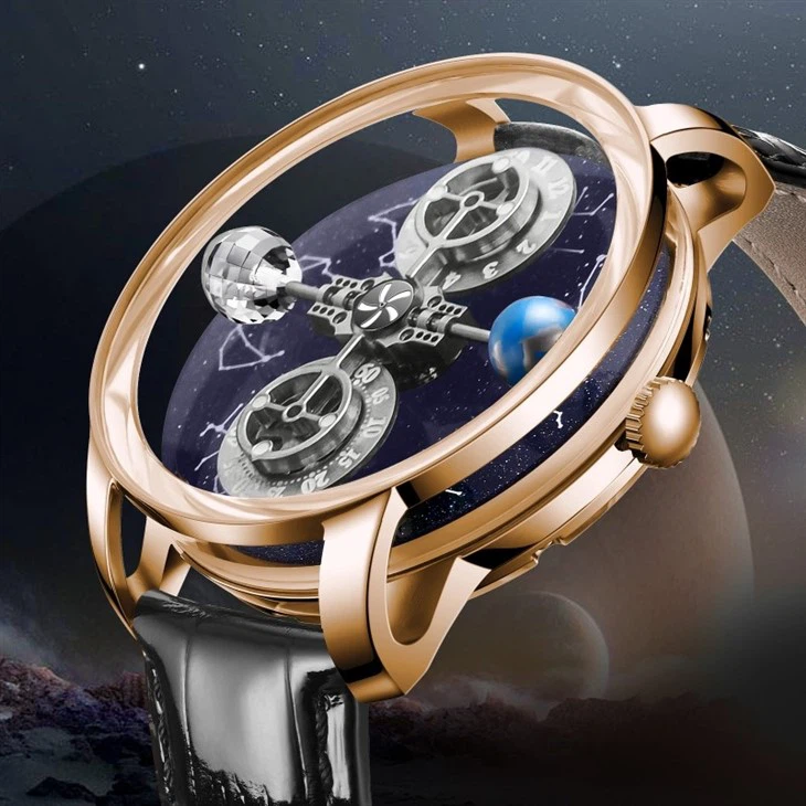 New Design Miyota 8215 Celestial Body Starry Mechanical Watch Sapphire Waterproof Men Golden Wrist Watches